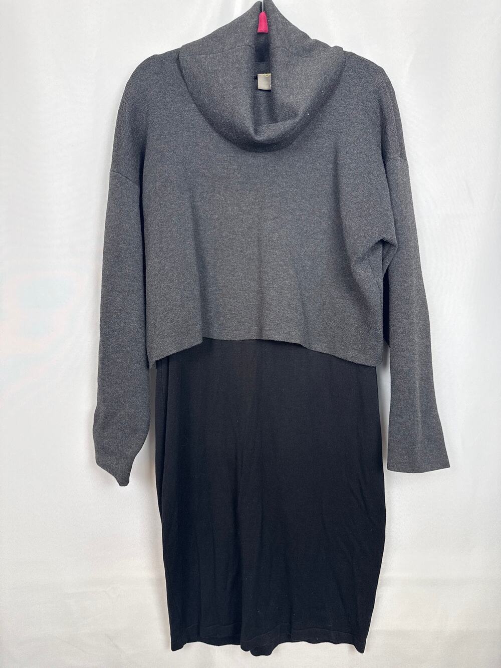 Taylor Womens Colorblock Cowl Neck Knit Sweater Dress Size L Gray Black